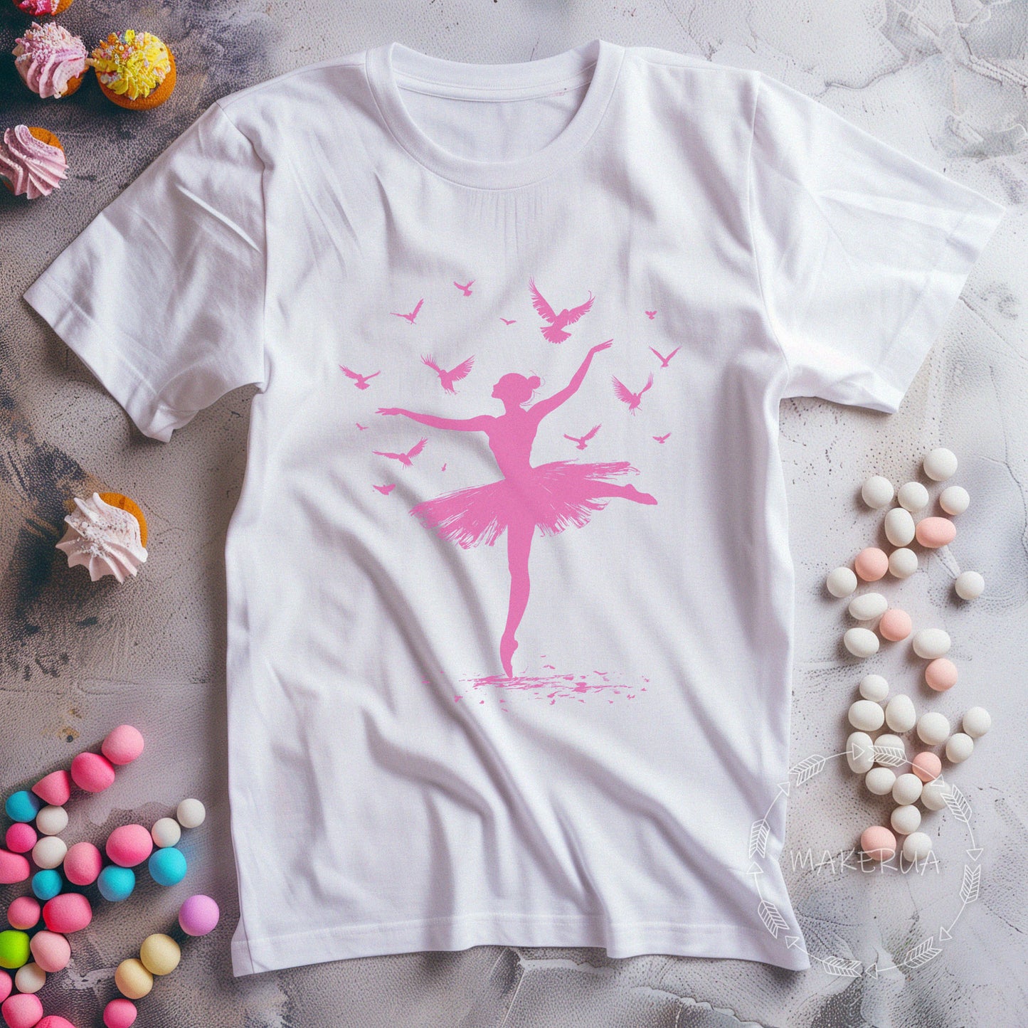 T-shirt ballet dance cute black white cotton tee shirt print gift birthday - MakerUA