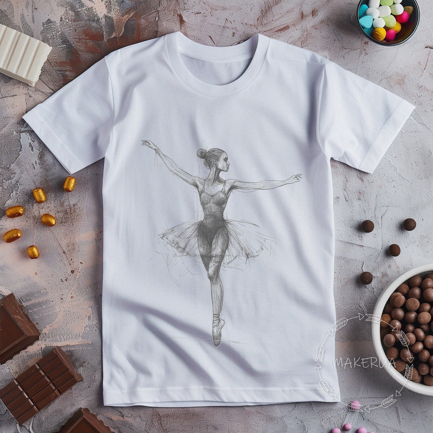 T-shirt ballet dance cute black white cotton tee shirt print gift birthday - MakerUA