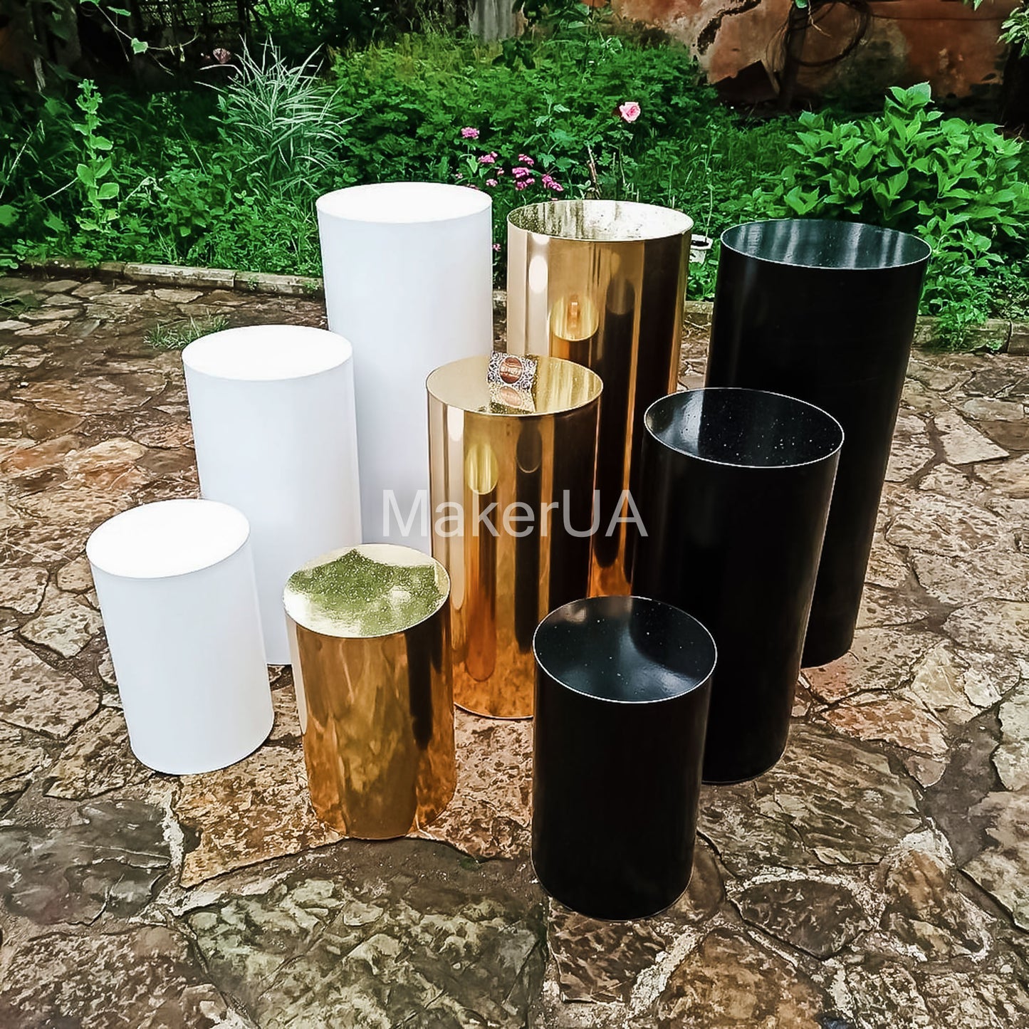 3pcs/set plinth stand column cylinder pedestal display pillar white silver gold black round table cake flower wedding birthday party - MakerUA
