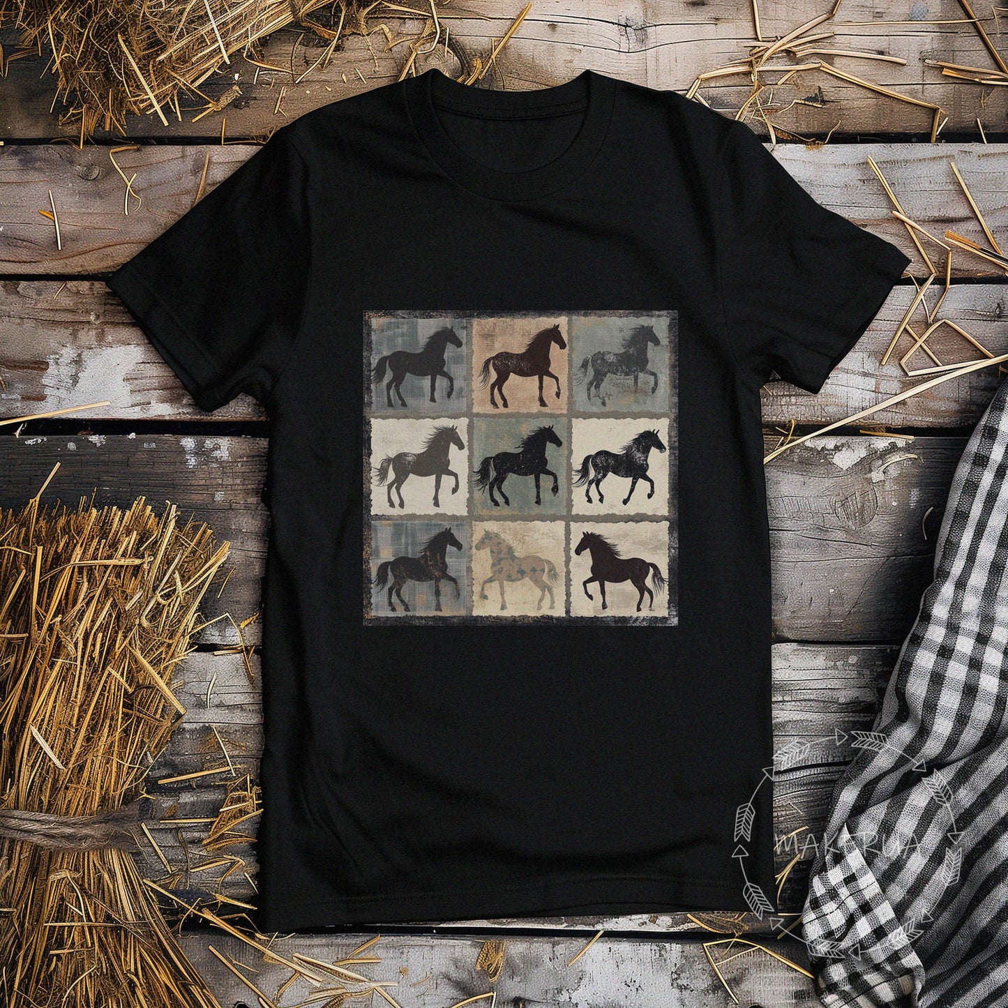 T-shirt horse mustang racing race white cotton tee shirt print gift birthday - MakerUA