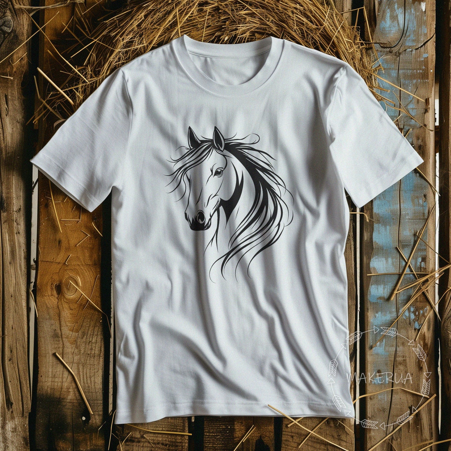 T-shirt horse mustang racing race white cotton tee shirt print gift birthday - MakerUA