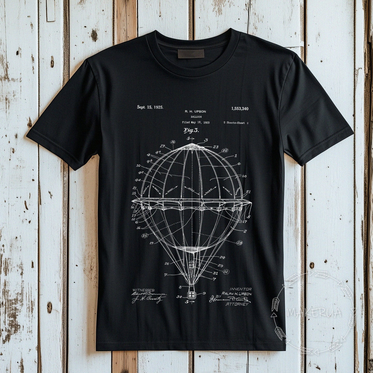 T-shirt print hot air balloon black white cotton tee shirt gift birthday - MakerUA