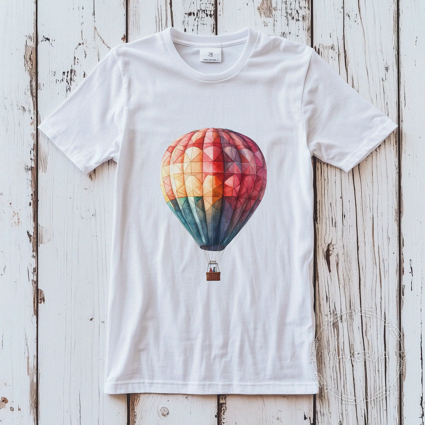 T-shirt print hot air balloon black white cotton tee shirt gift birthday - MakerUA