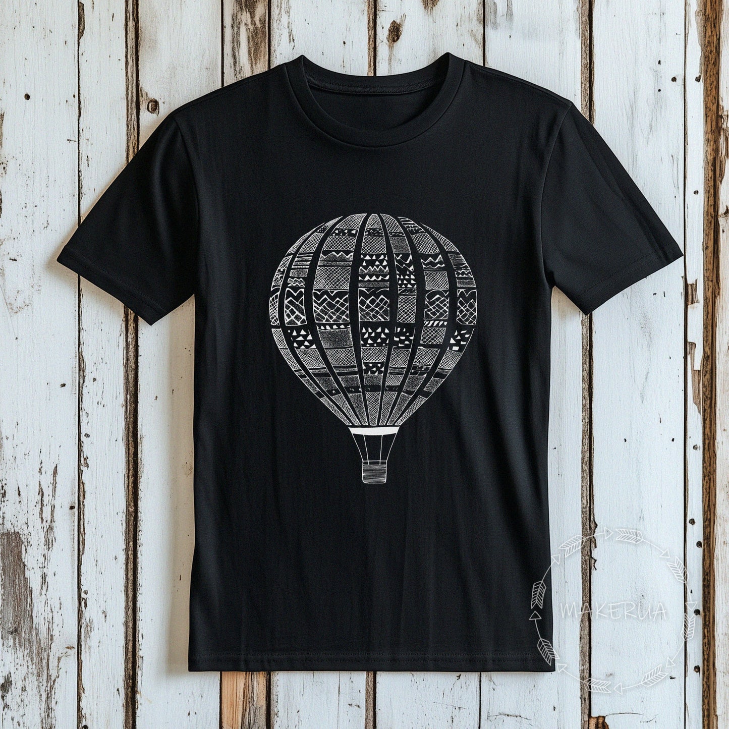 T-shirt print hot air balloon black white cotton tee shirt gift birthday - MakerUA