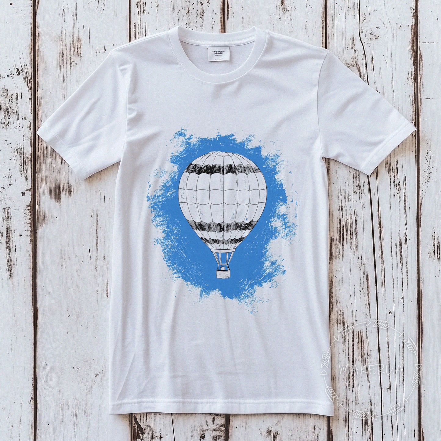 T-shirt print hot air balloon black white cotton tee shirt gift birthday - MakerUA