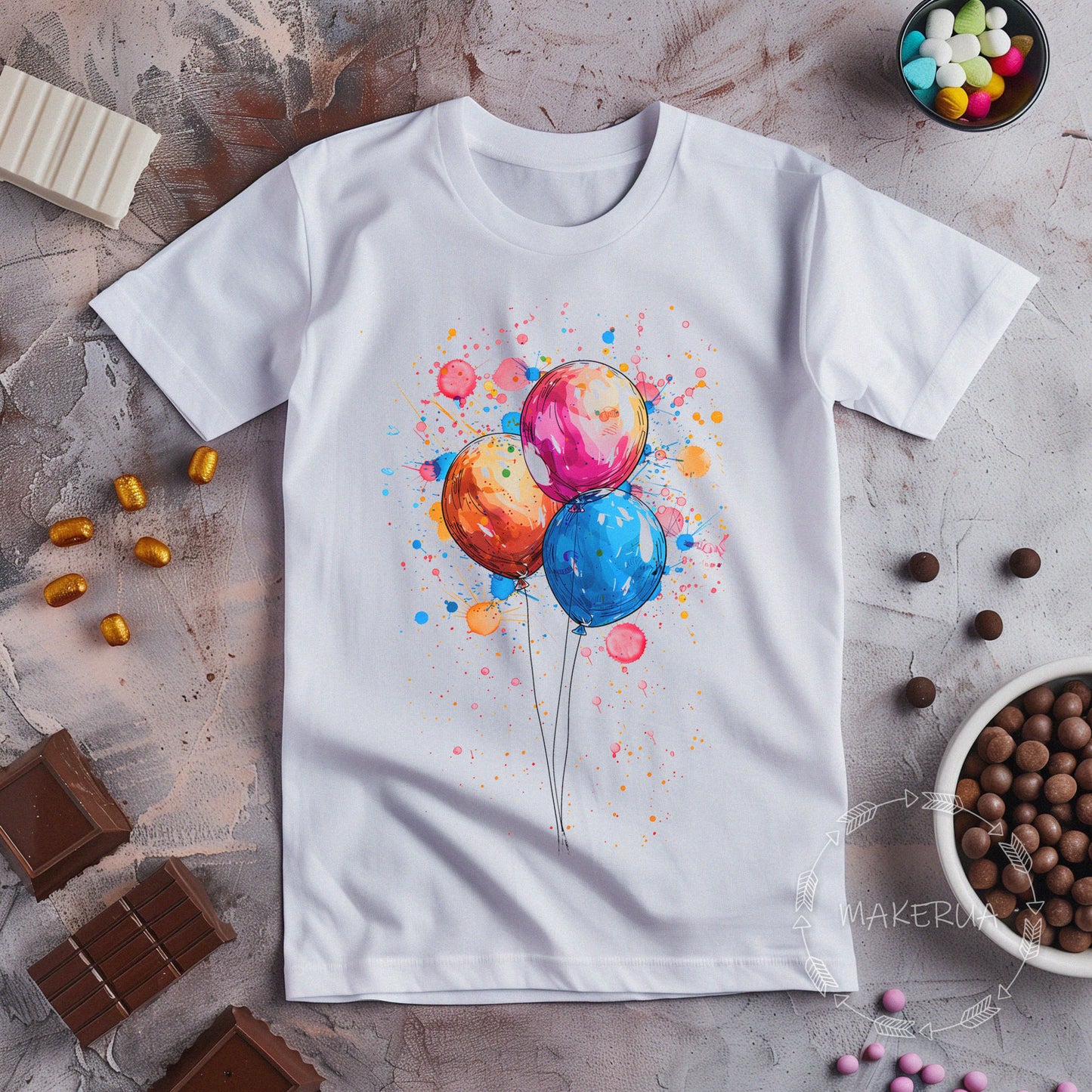 T-shirt balloons party decorations guests white cotton tee shirt print gift birthday - MakerUA