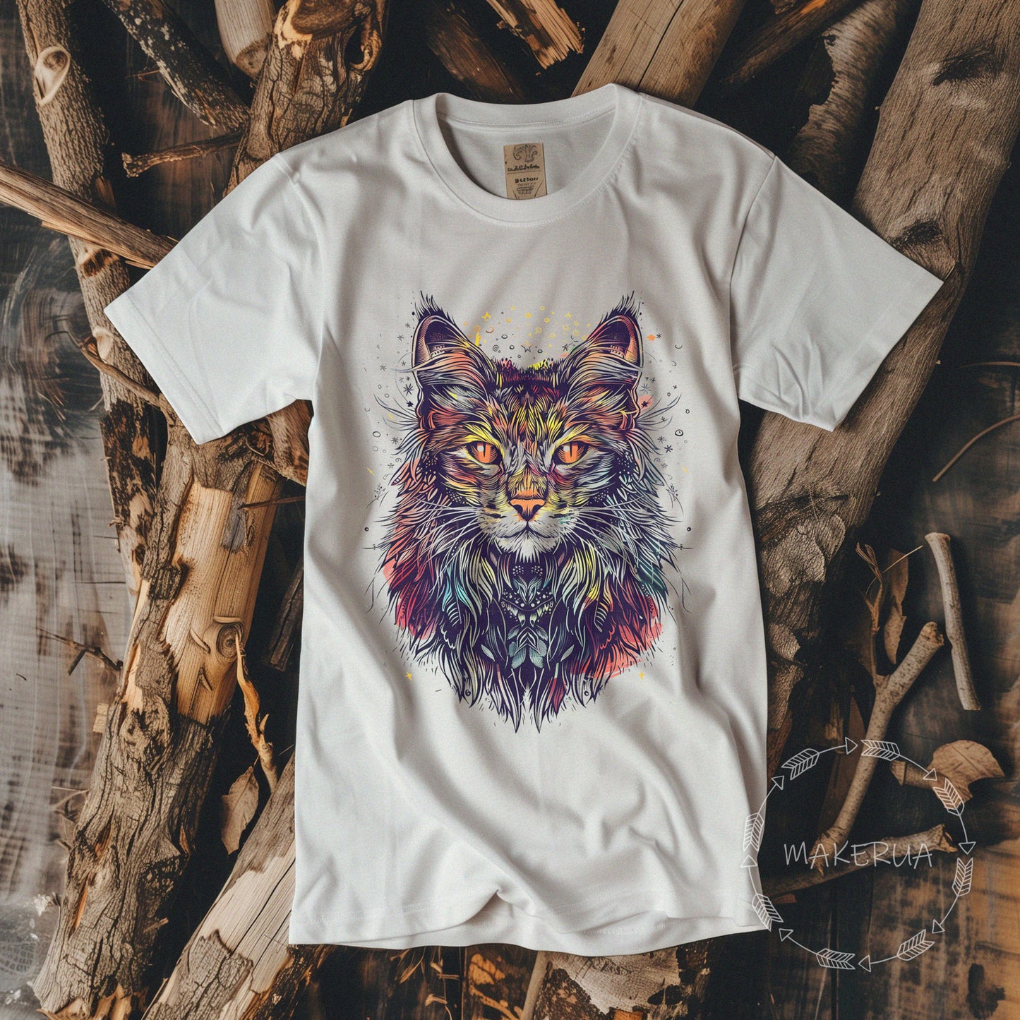 T-shirt maine coon cat white cotton tee shirt print gift birthday - MakerUA