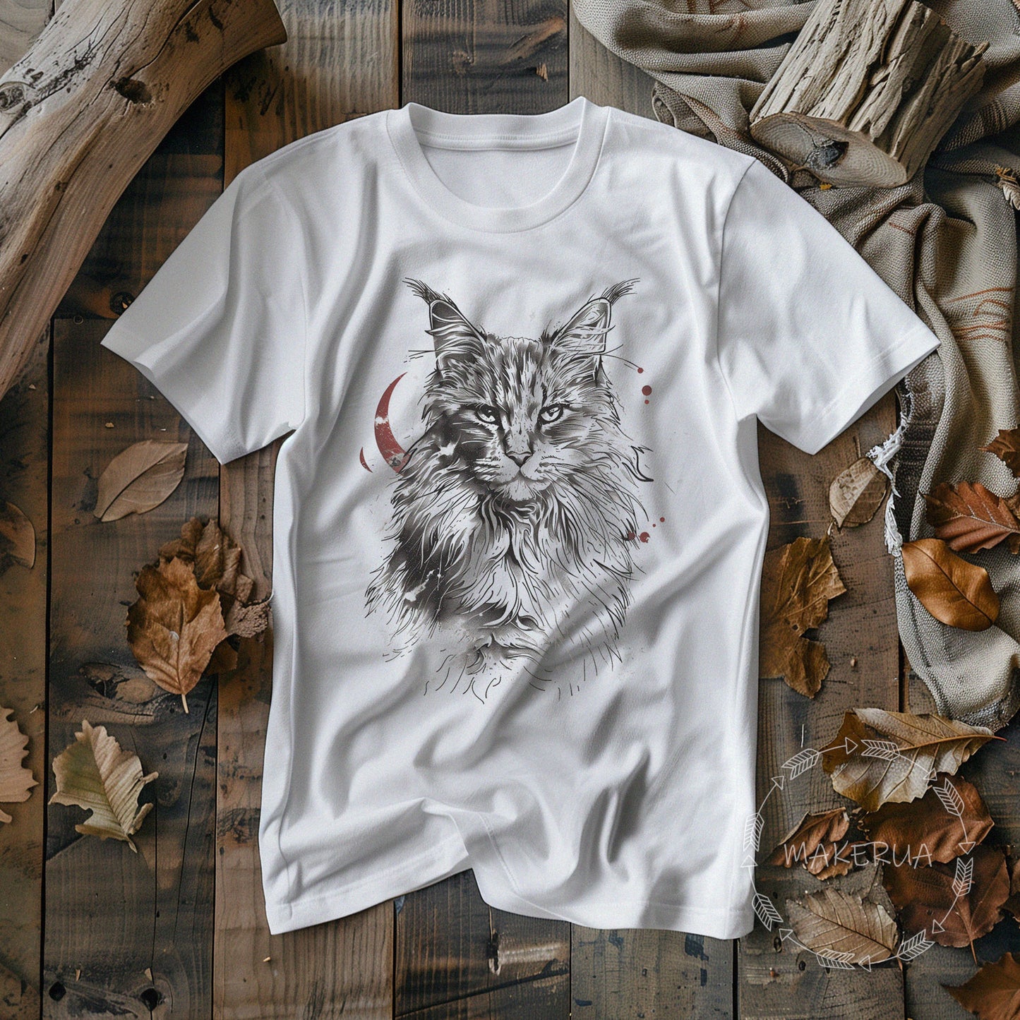 T-shirt maine coon cat white cotton tee shirt print gift birthday - MakerUA