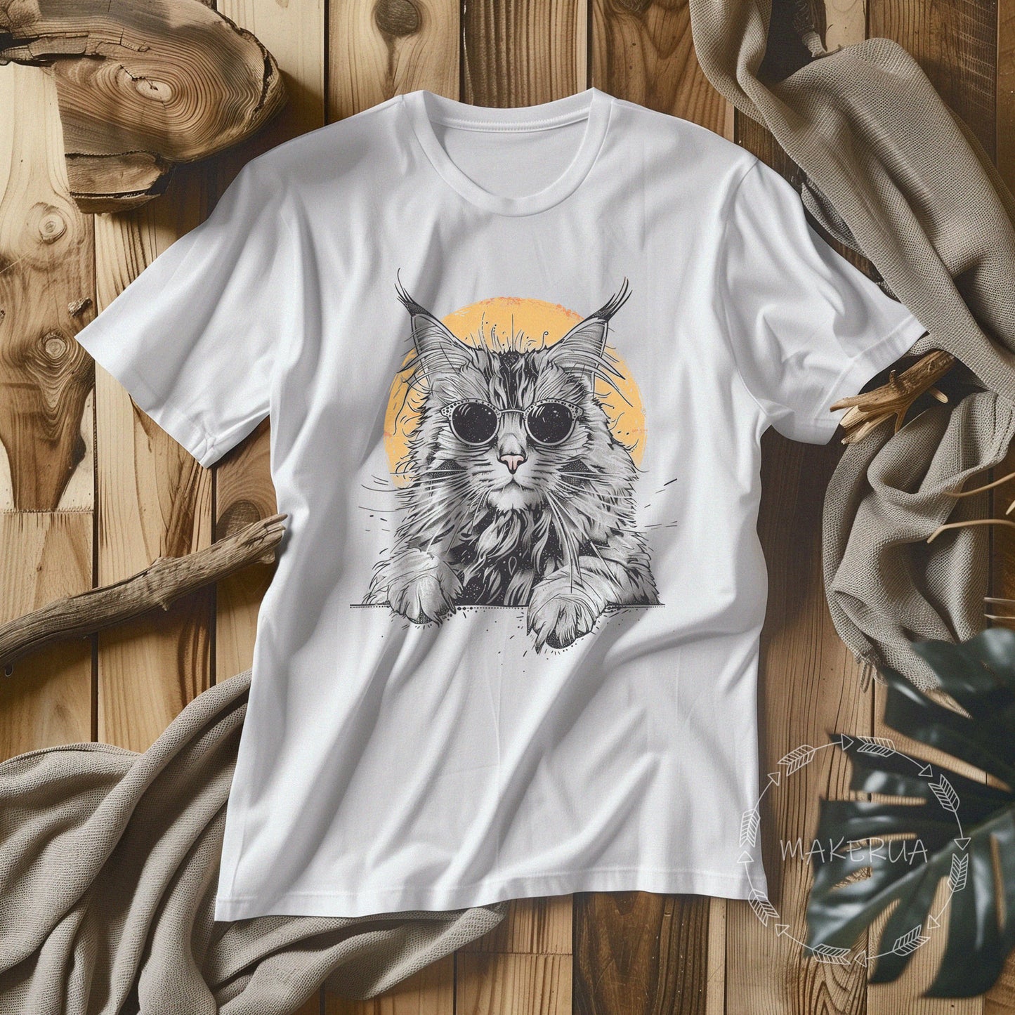 T-shirt maine coon cat white cotton tee shirt print gift birthday - MakerUA