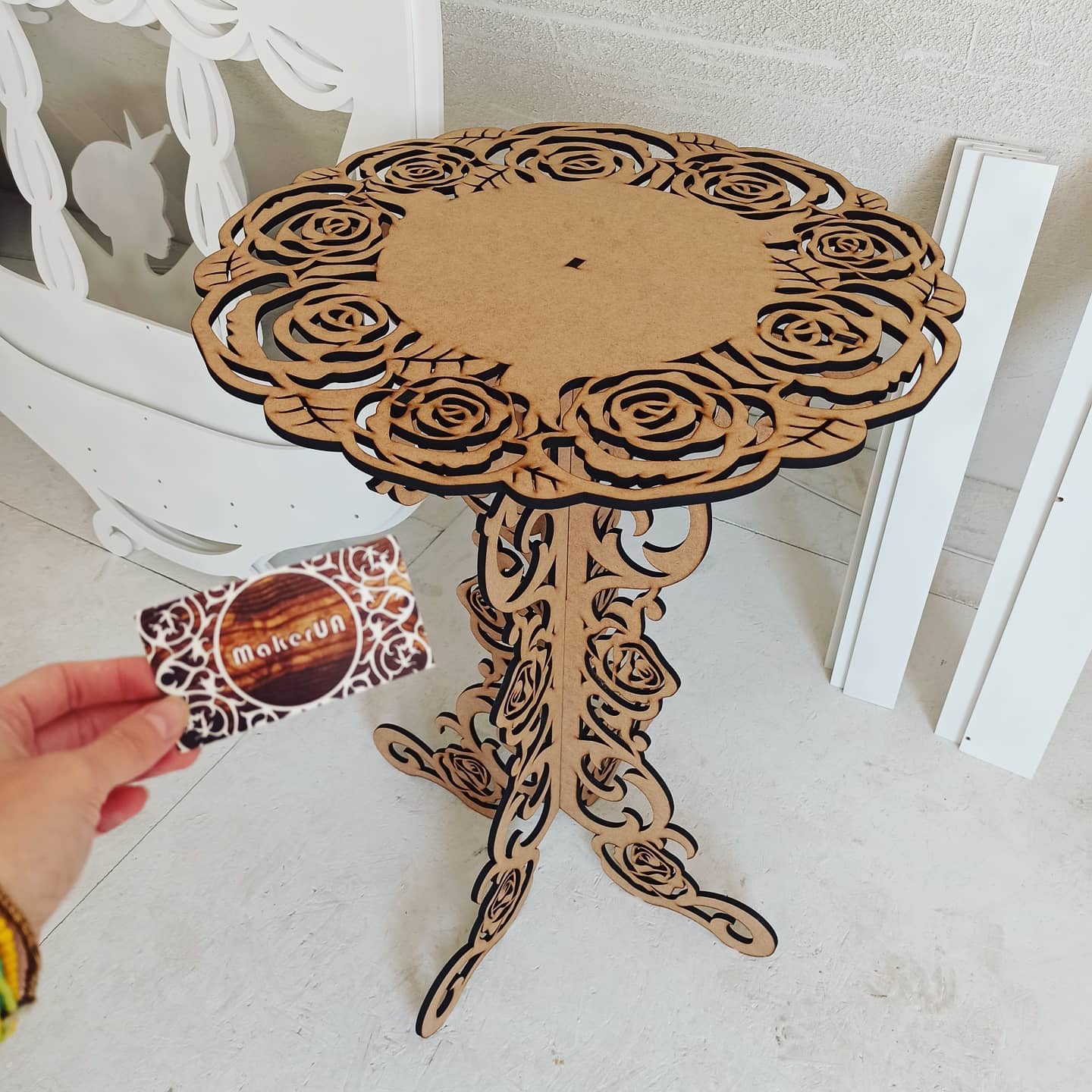 Table Roses decorations accent plywood wooden wood white plant flower sweet cake stand pedestal baby shower birthday wedding event party prop shop photo booth balloon arch style decor - MakerUA