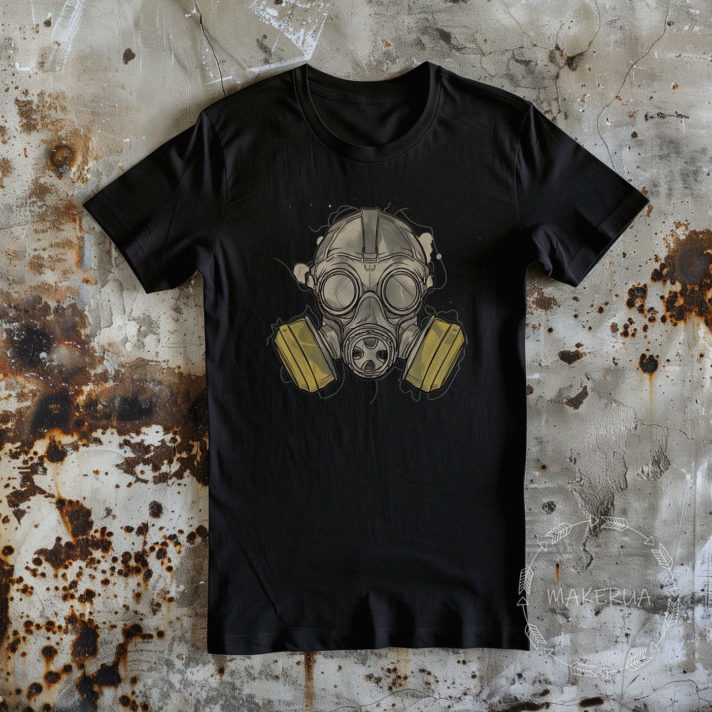 T-shirt gas mask spray paint radiation white cotton tee shirt print gift birthday - MakerUA