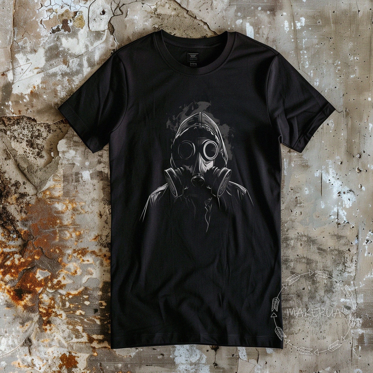 T-shirt gas mask spray paint radiation white cotton tee shirt print gift birthday - MakerUA