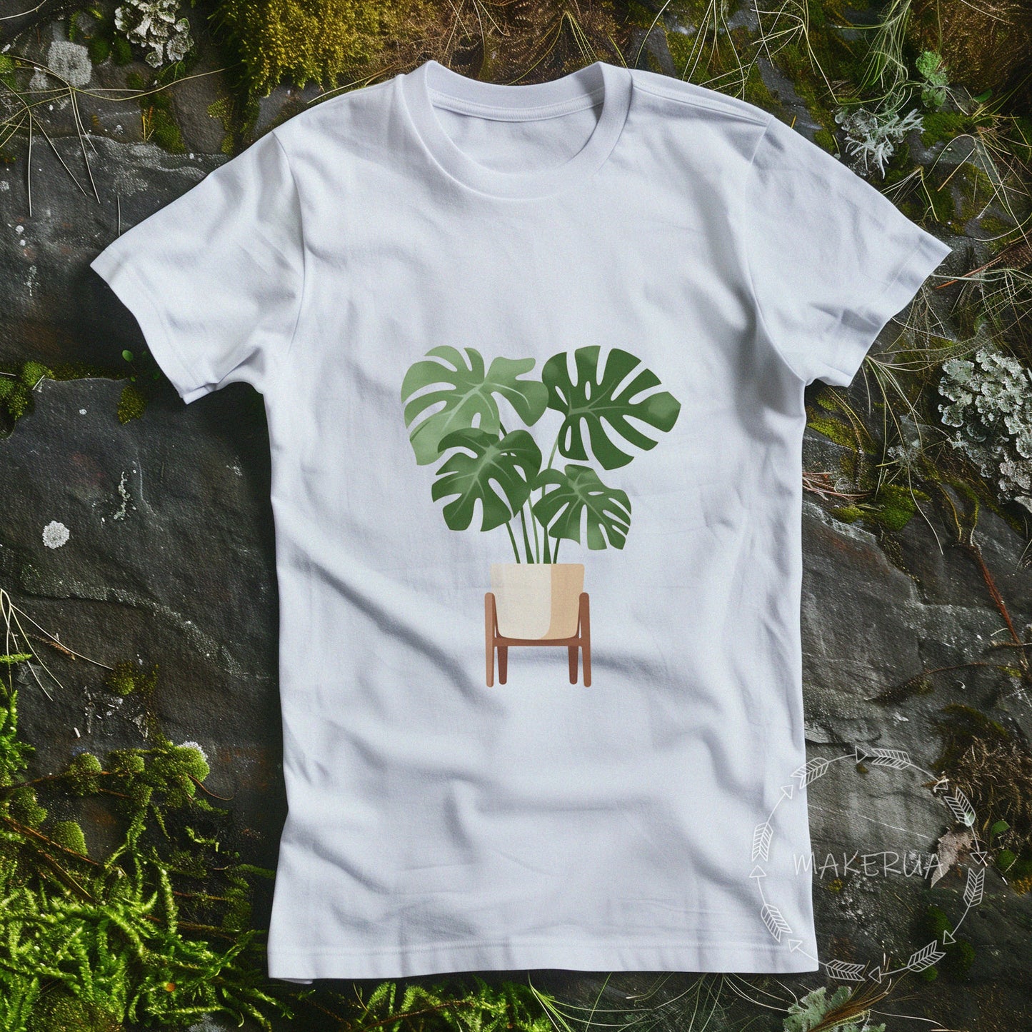 T-shirt monstera plant home house white cotton tee shirt print gift birthday - MakerUA