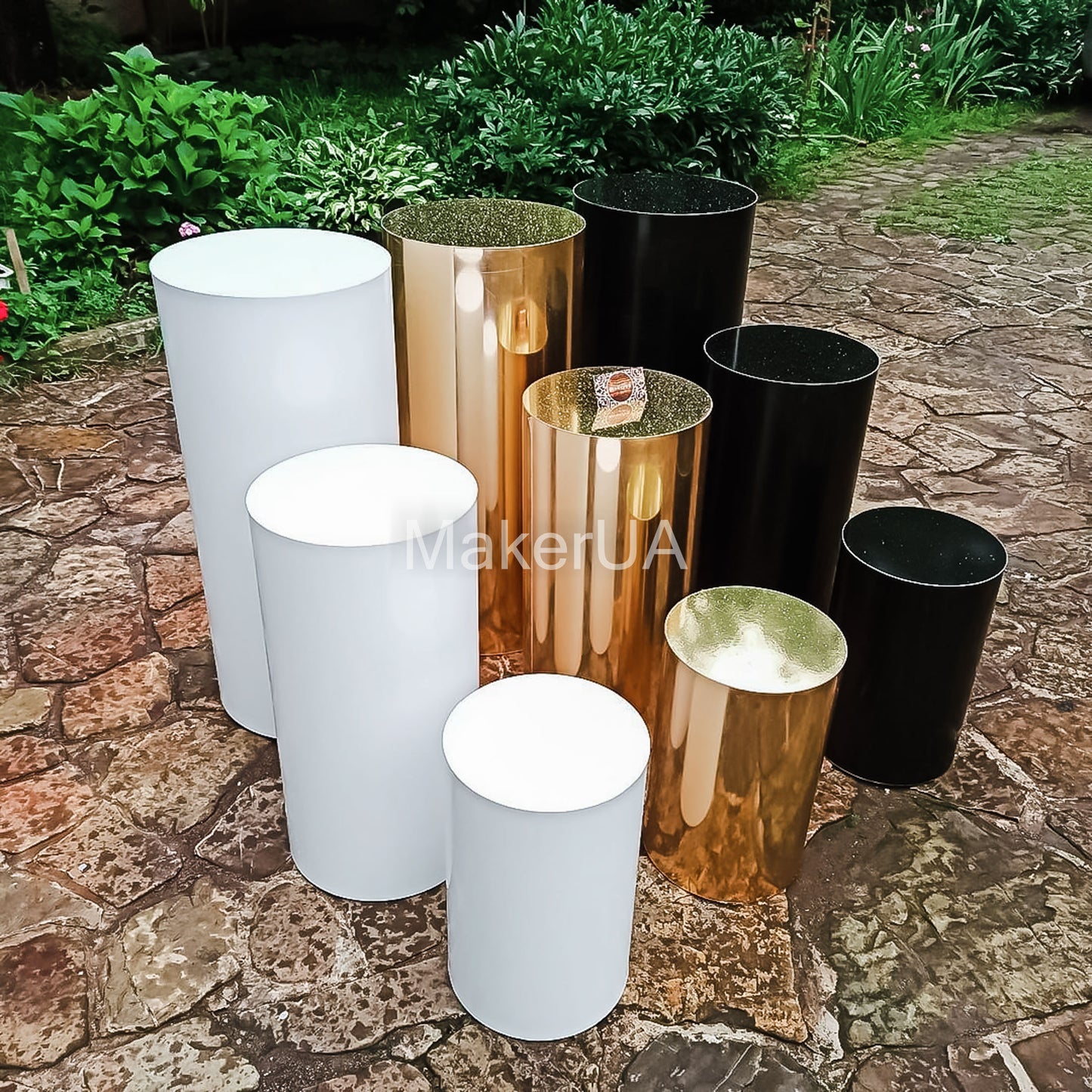 plinth stand column cylinder pedestal display pillar gold white black set
