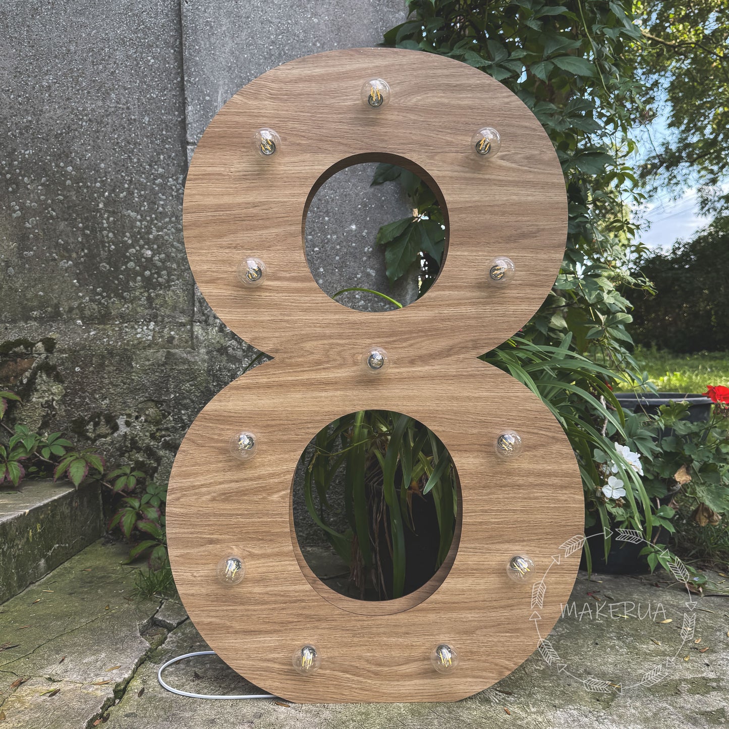 Number 8 Eight birthday 1m (3.3ft) + LED Light Bulbs marquee numbers neon sign backdrop white decoration large giant big party props decor NHT8