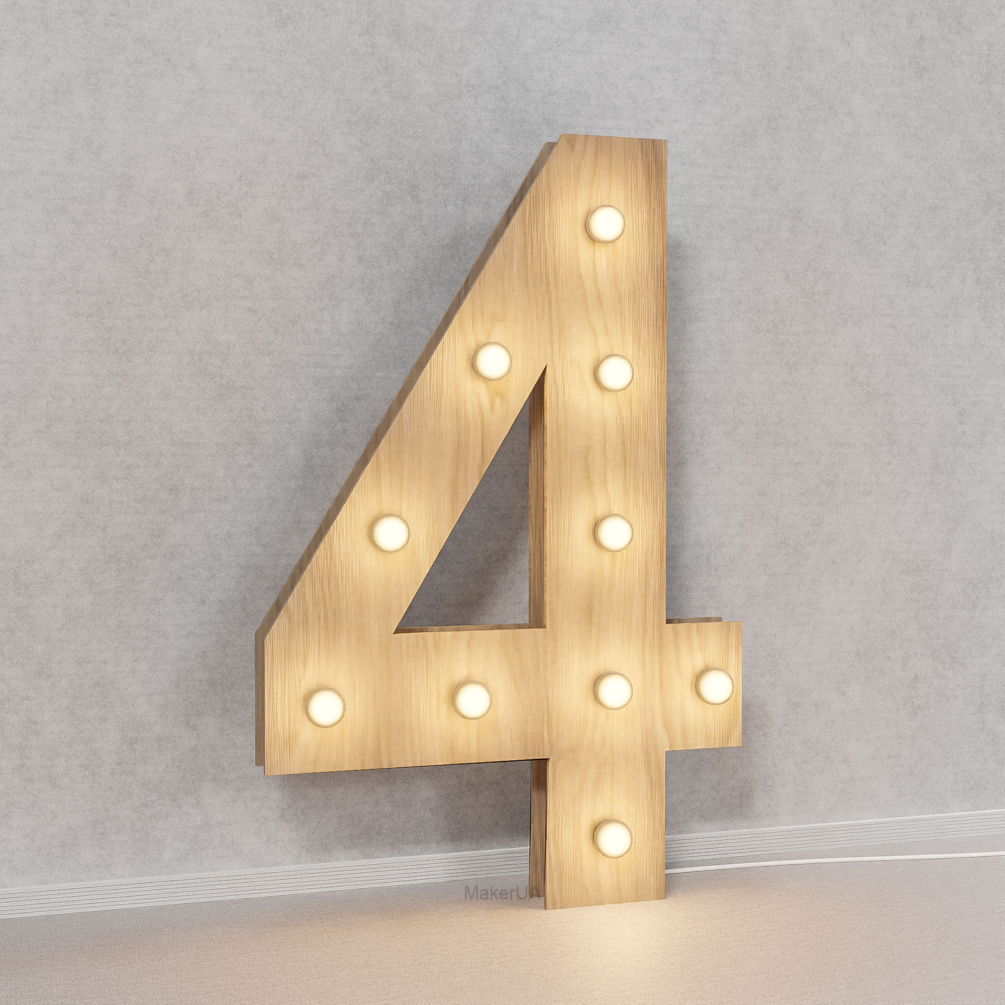 Number 4 Four birthday 1m (3.3ft) + LED Light Bulbs marquee numbers neon sign backdrop white decoration large giant big party props decor NHT4