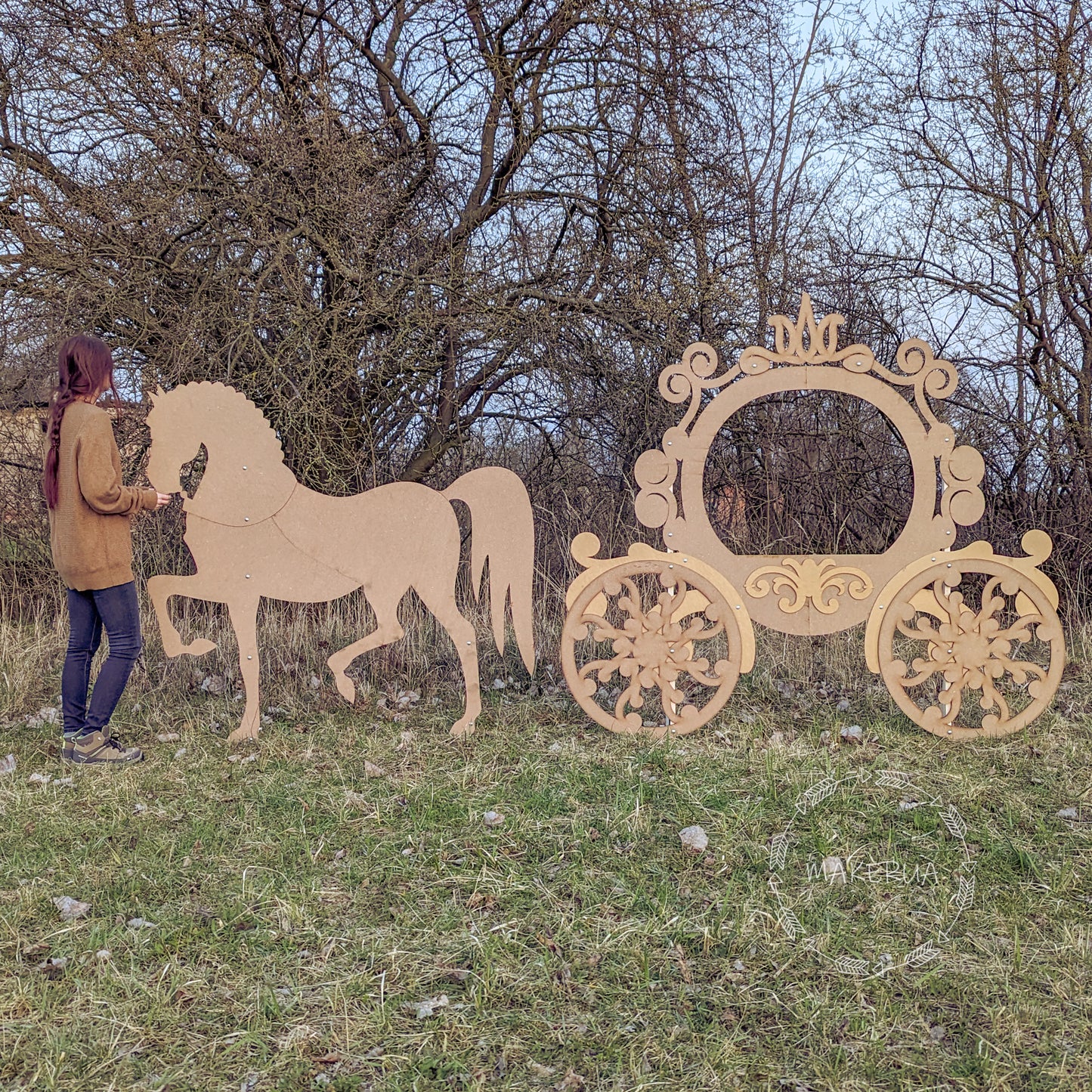 Horse Carriage Decorations birthday wedding baby shower princess girl decor free standing life size unicorn coach event party props photo booth - MakerUA