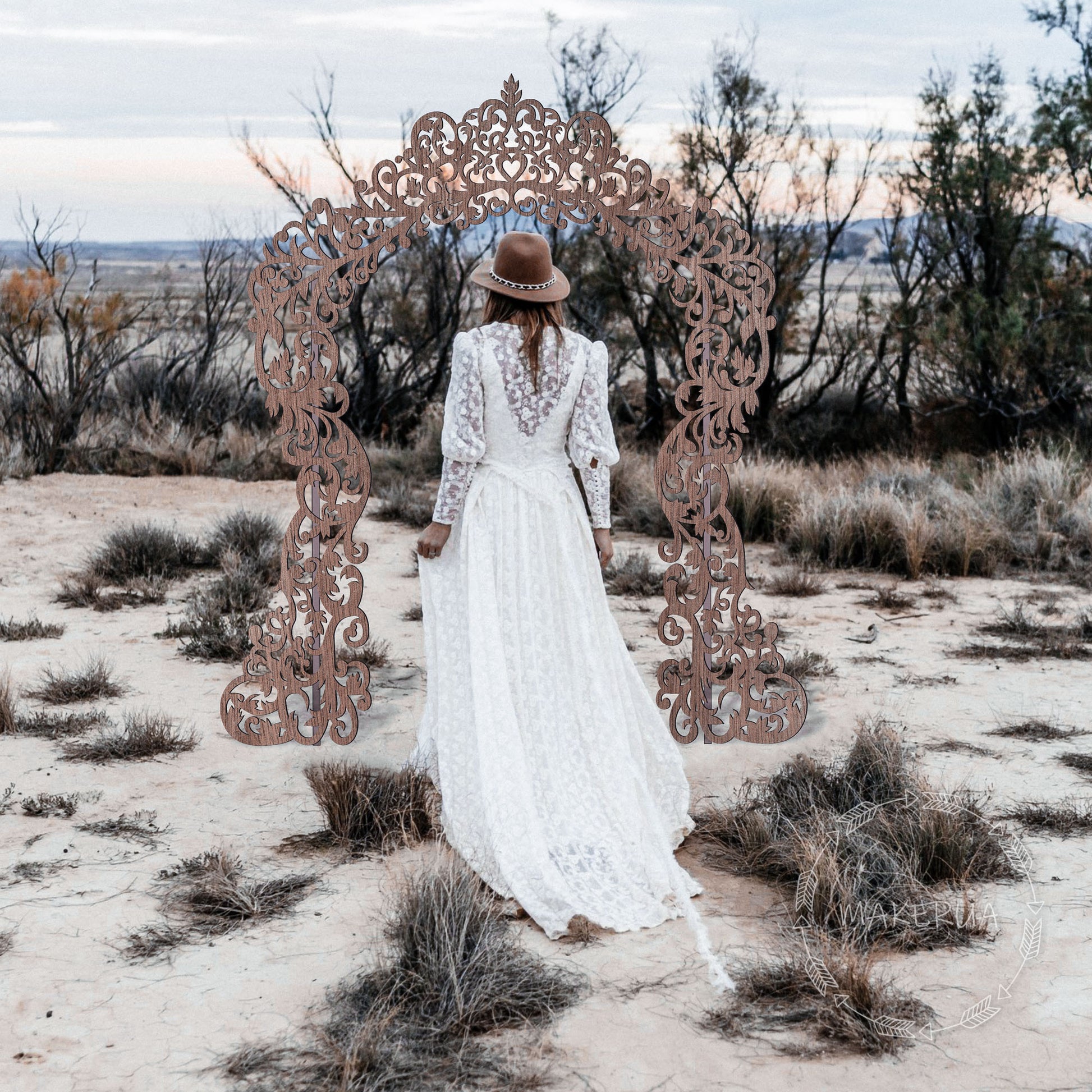 Arch wedding backdrop arbor floral frame white wooden wood flower rustic birthday event party prop shop photo booth decorations decor lace boho style - MakerUA