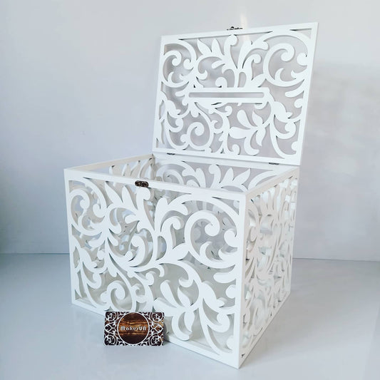 Wedding Box card money lace curved vintage boho victorian style white wishing decorations rustic wooden decor