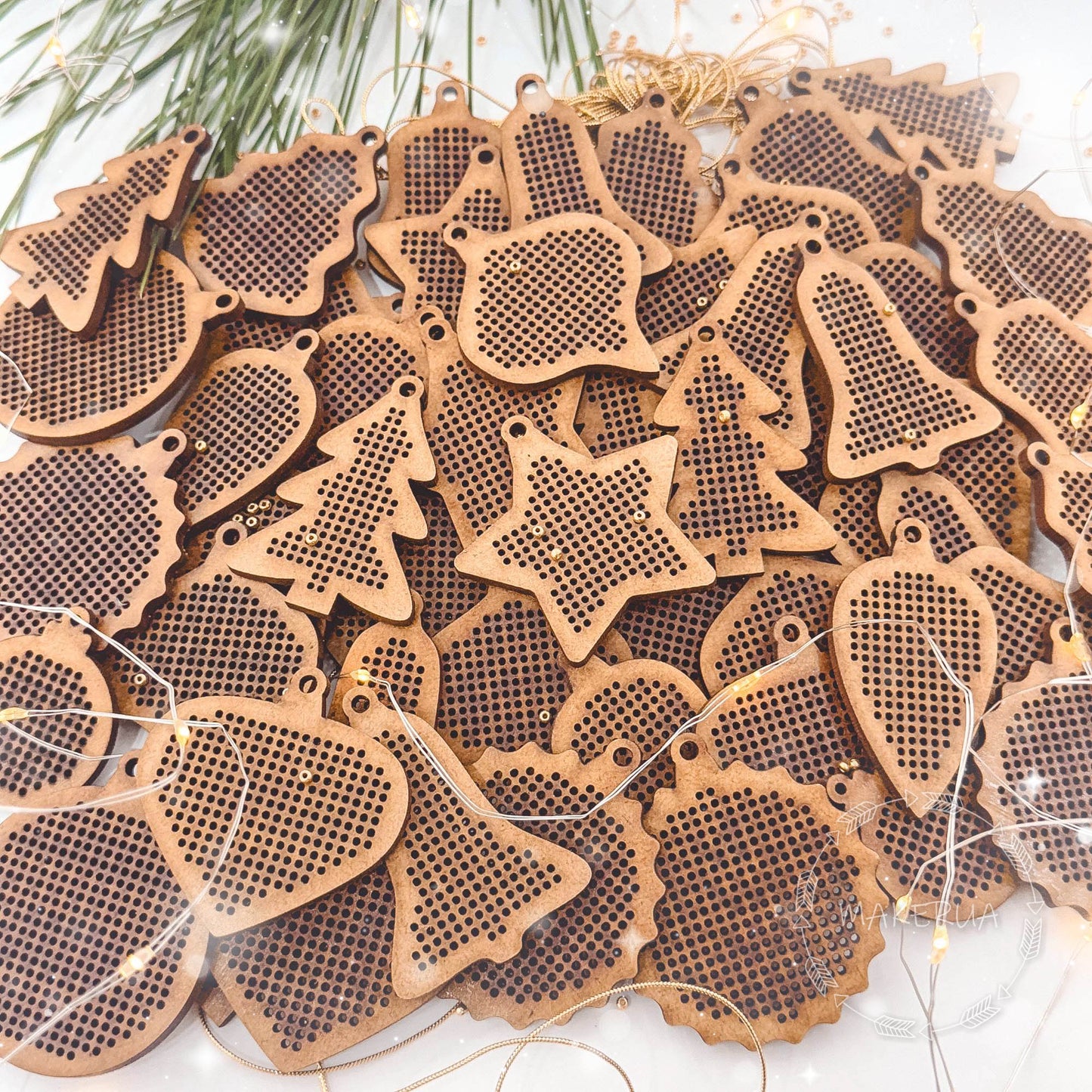 Wooden Cross Stitch Blank Base Embroidery Christmas Tree Ornaments Decorations Pendant DIY Jewelry Gift Bead Thread Needlecraft Shape Butterfly Style SetF4