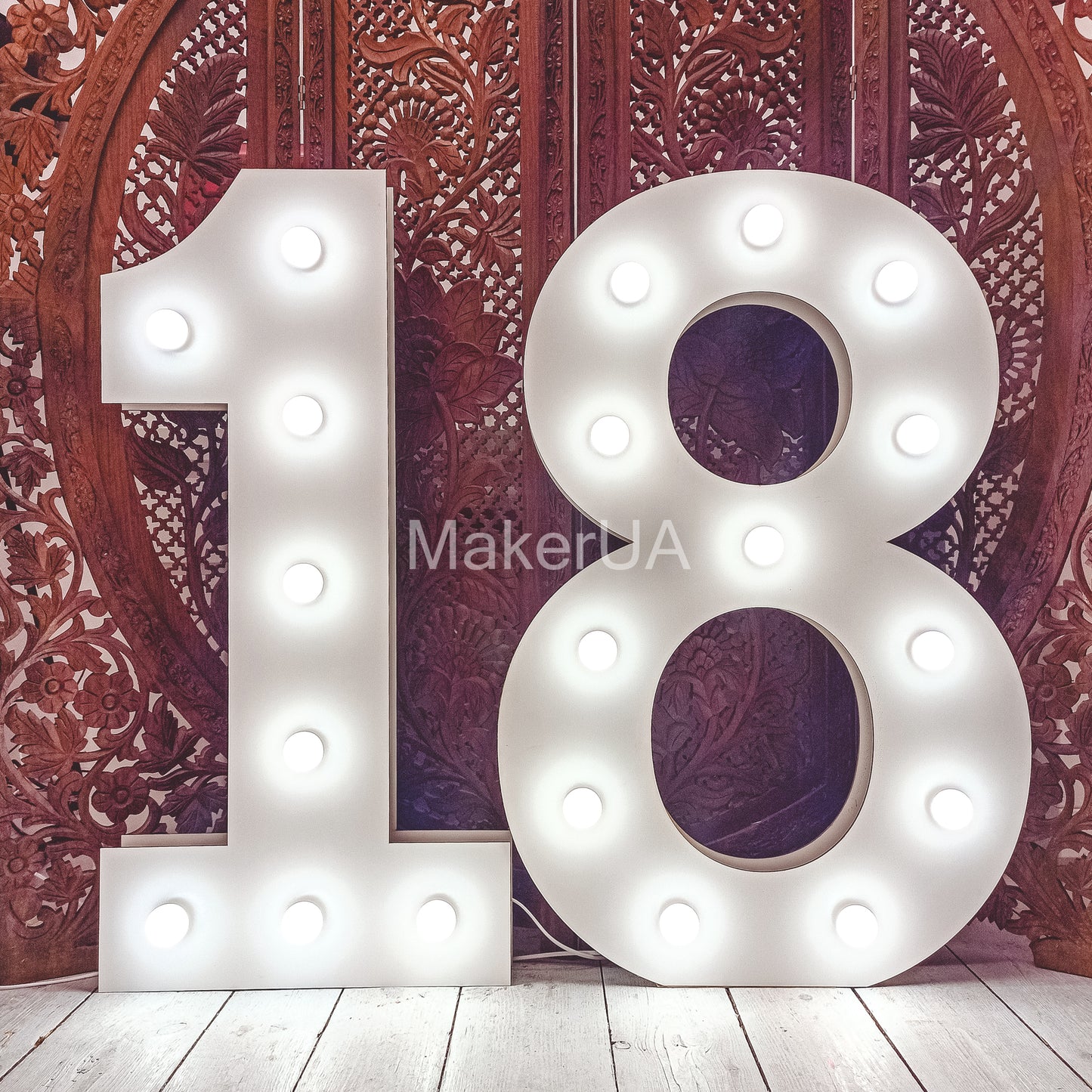 Number 18 Eighteen birthday 1m (3.3ft) + LED Light Bulbs marquee numbers neon sign backdrop white decoration large giant big party props decor NHW18