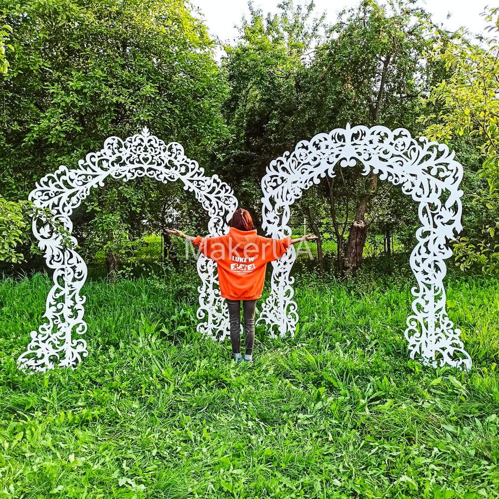 Arch wedding backdrop arbor floral frame white wooden wood flower rustic birthday event party prop shop photo booth decorations decor lace boho style