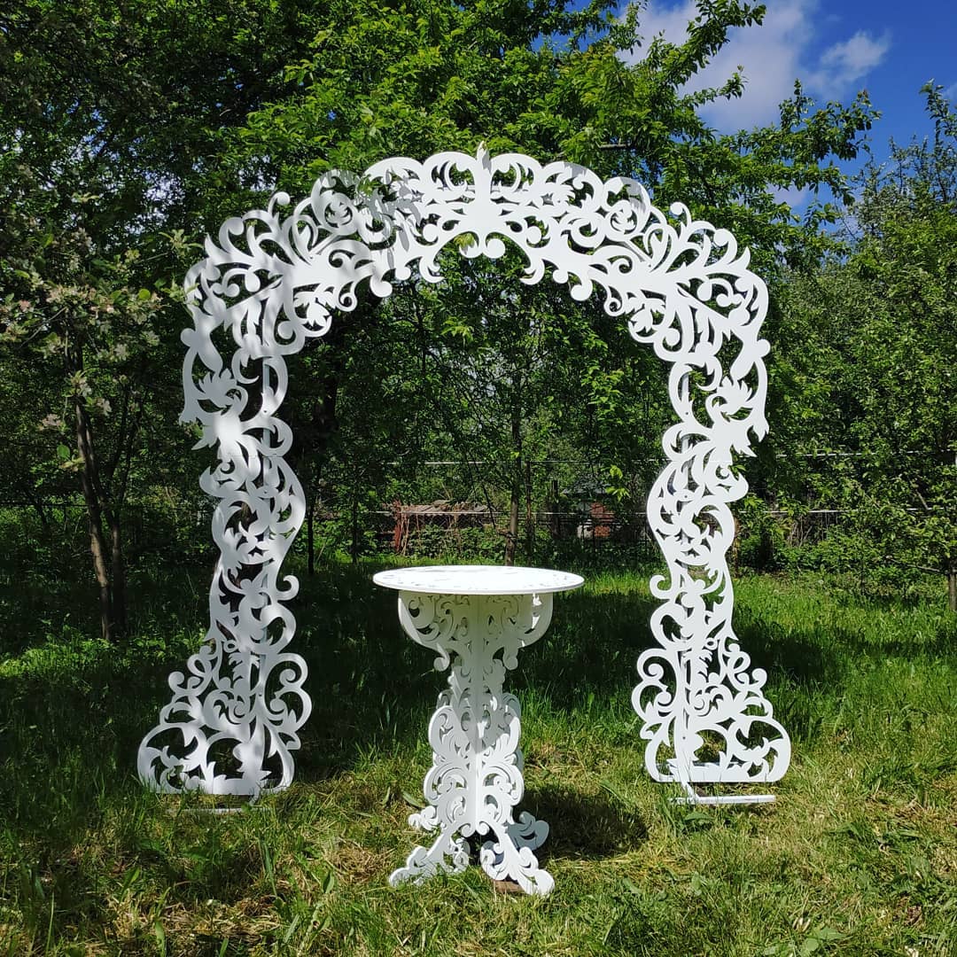 Wedding ceremony arch backdrop white openwork lace plastic wooden arbor floral flower birthday decorations decor boho style 2