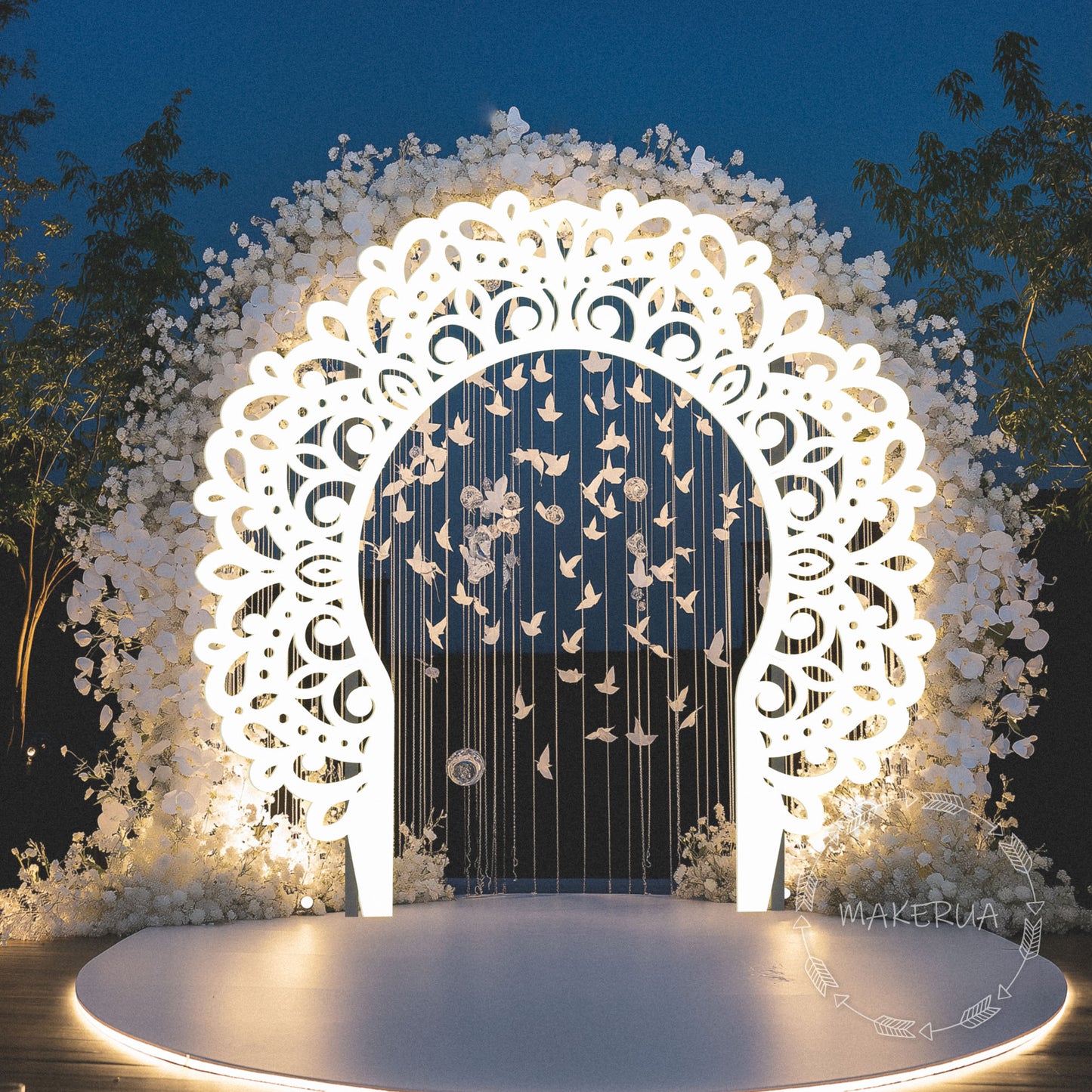 Wedding ceremony arch backdrop white openwork lace plastic wooden arbor floral flower birthday decorations decor boho style A