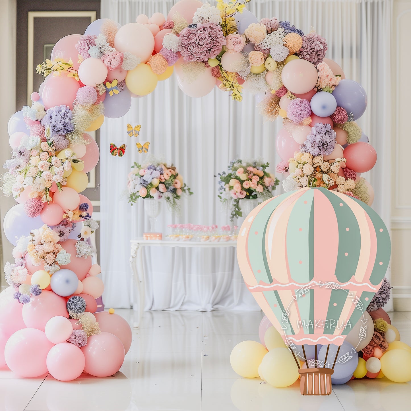 Hot air balloon backdrop for birthday wedding party decorations with uv print