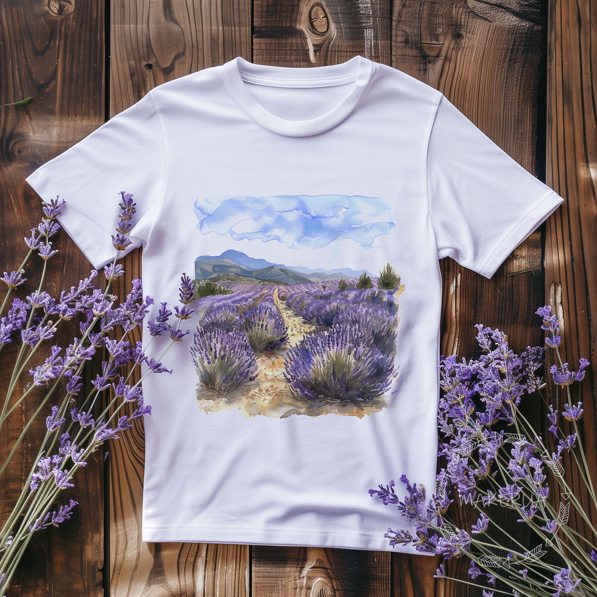 lavender flower shirt White t-shirt with lavender landscape flowers field floral nature garden farm wildflowers print S