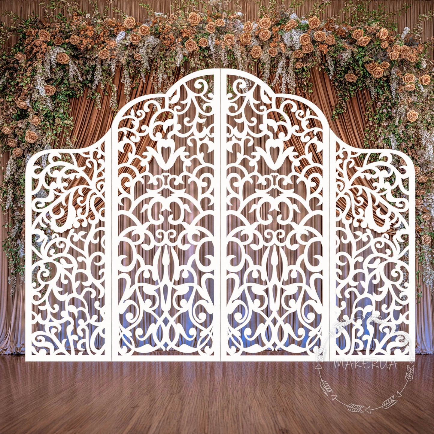 Backdrop lace curved heart wooden wood foldable frame white flower rustic arch arbor wedding birthday event party prop shop photo booth decorations decor boho style 2