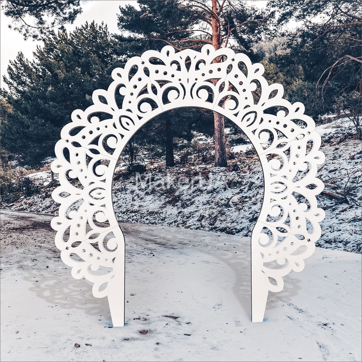 Wedding ceremony arch backdrop white openwork lace plastic wooden arbor floral flower birthday decorations decor boho style A