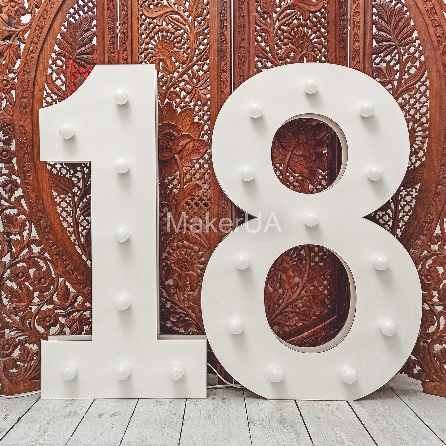 Number 18 Eighteen birthday 1m (3.3ft) + LED Light Bulbs marquee numbers neon sign backdrop white decoration large giant big party props decor NHW18