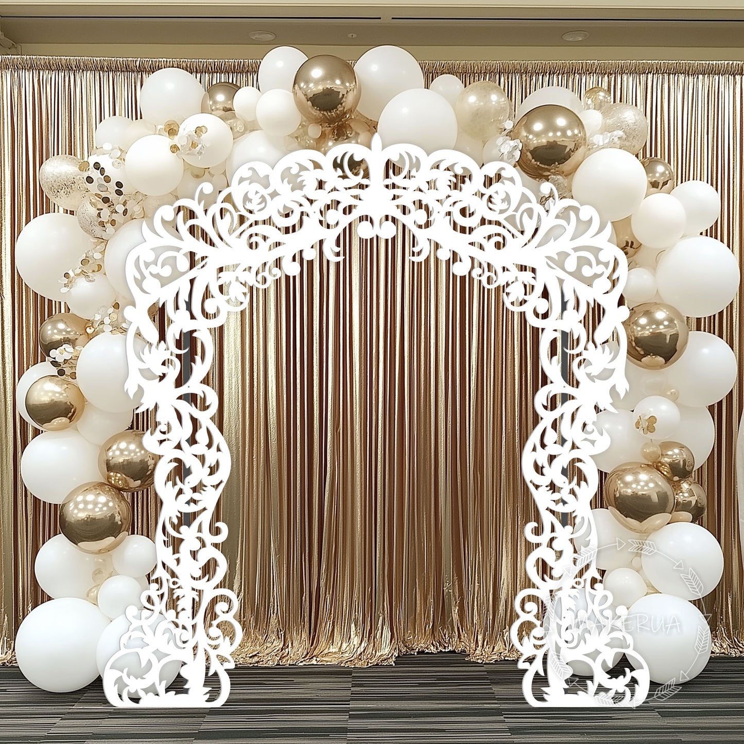 Wedding ceremony arch backdrop white openwork lace plastic wooden arbor floral flower birthday decorations decor boho style 2