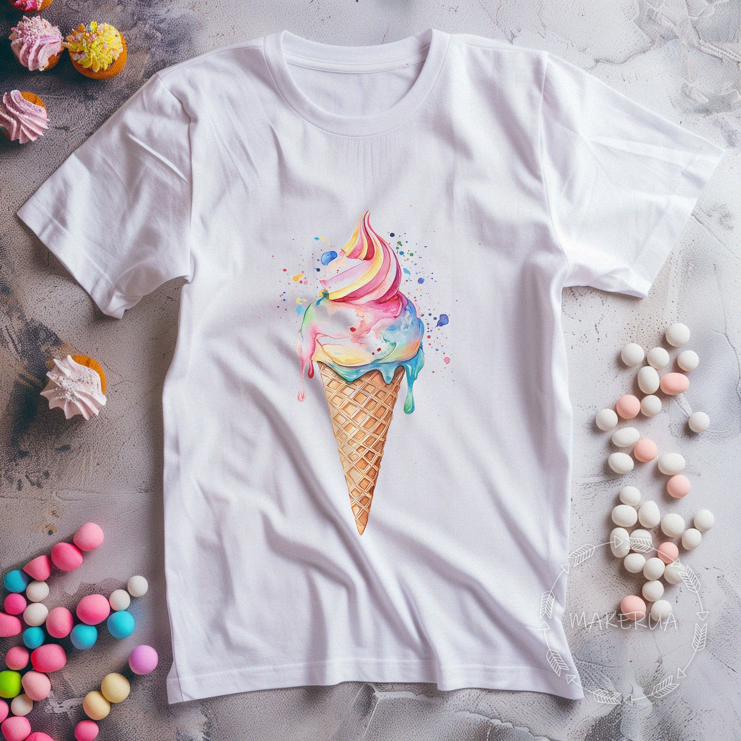 T-shirt ice cream sweet cake candy bar white cotton tee shirt print gift birthday