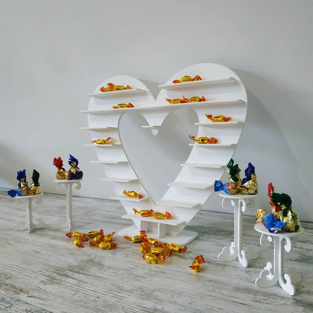 Heart shape candy bar sweet stand 01 cake parties birthday wedding table decorations buffet cart party delights cupcake tray white style treats decor