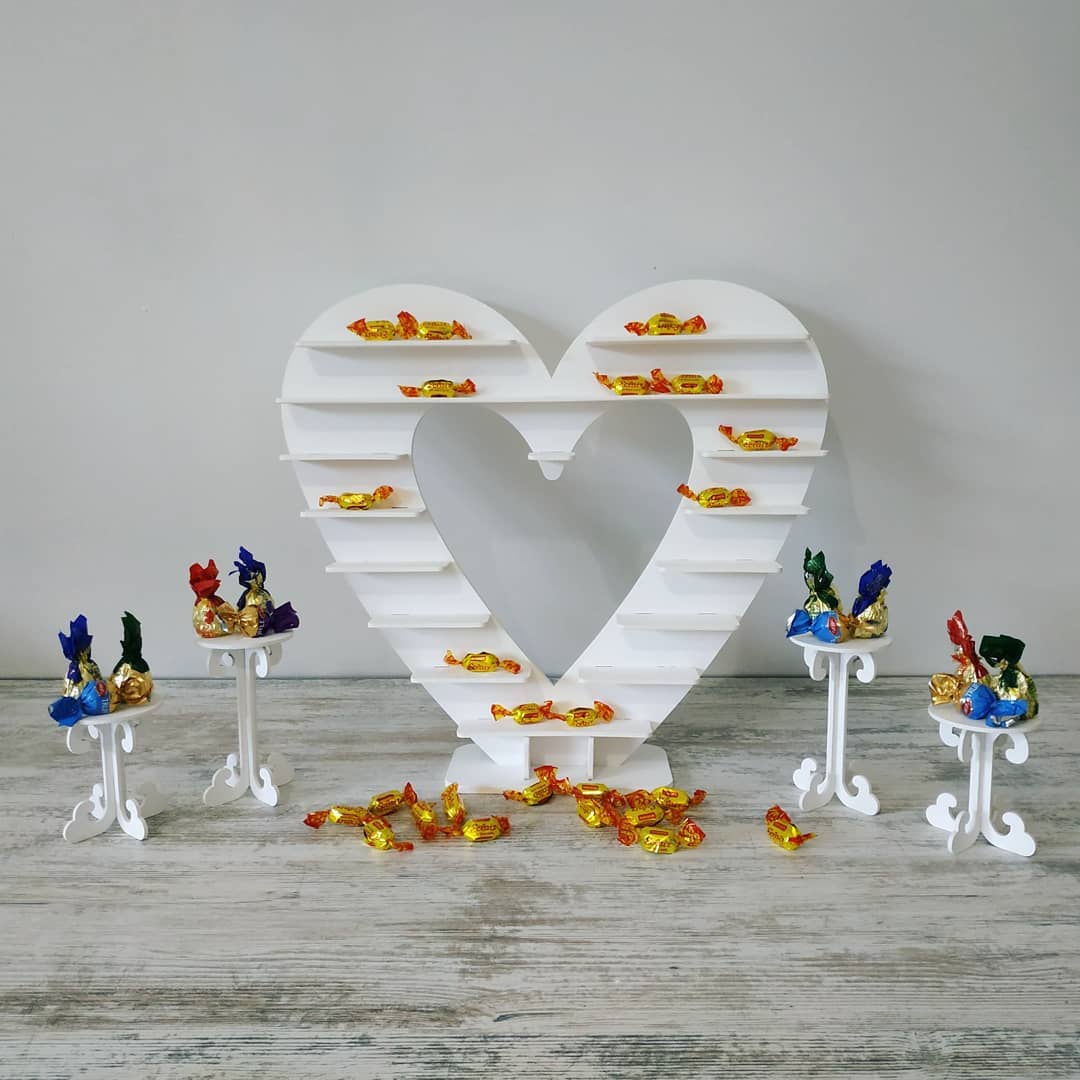 Heart shape candy bar sweet stand 01 cake parties birthday wedding table decorations buffet cart party delights cupcake tray white style treats decor