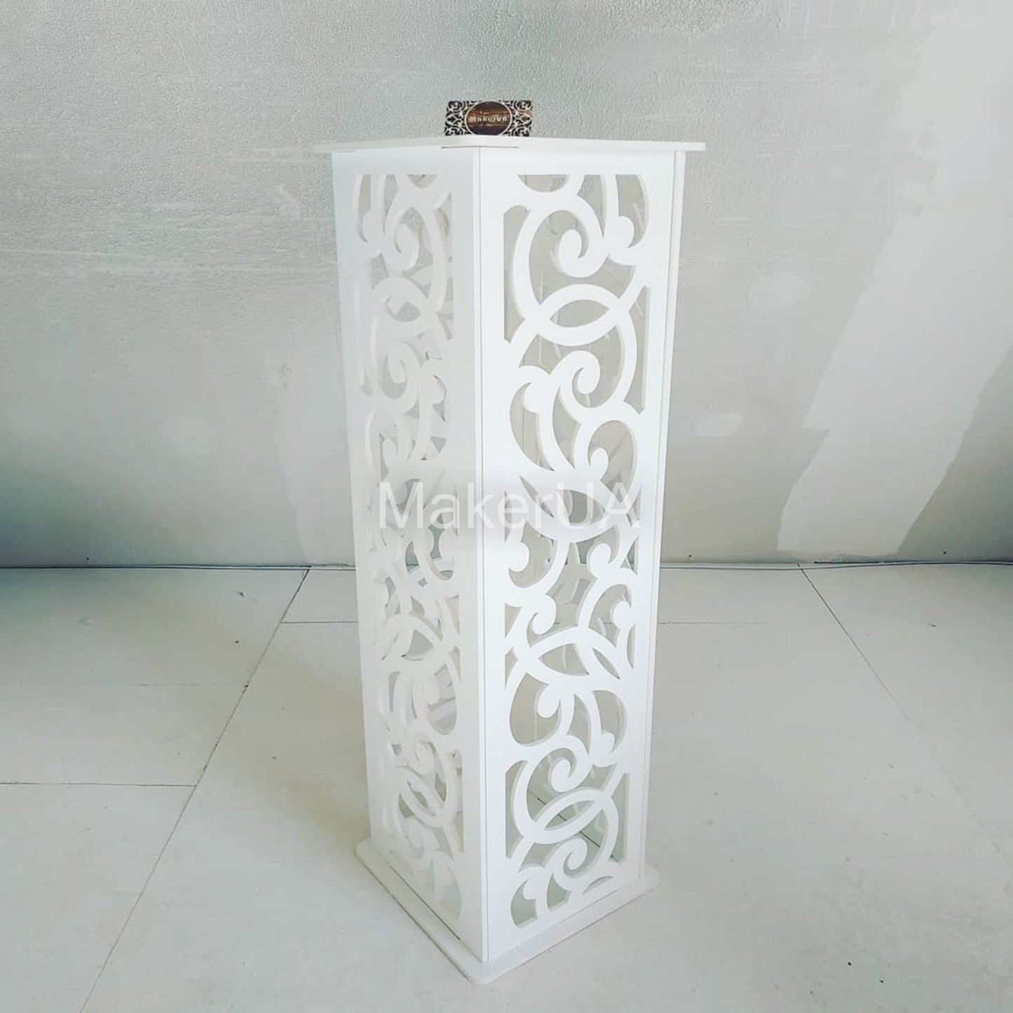 Column pedestal pillar plinth stand table display cylinder cake flower lace wedding birthday baby shower event party prop shop photo booth themed white rustic boho style decor decorations