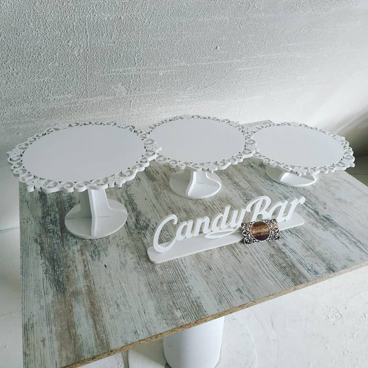 Round candy bar sweet stand cake party birthday white boho wedding table wooden wintage decorations buffet cart delights cupcake tray treats decor