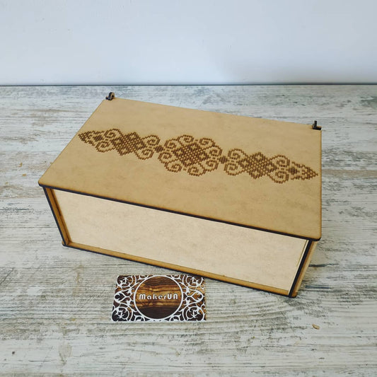 Box with laser engraving embroidery cross stitch seed spices style wood wooden mdf decor square round rustic decorations