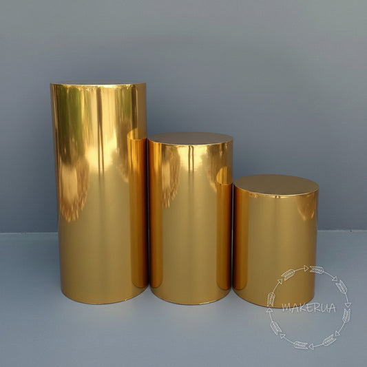 3pcs/set Gold Plinths stand column cylinder pedestal display pillar round table cake flower wedding birthday party