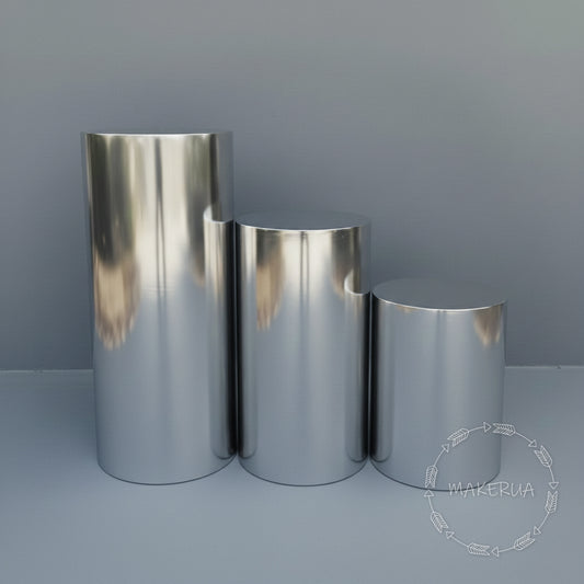 3pcs/set Silver Plinths stand column cylinder pedestal display pillar round table cake flower wedding birthday party