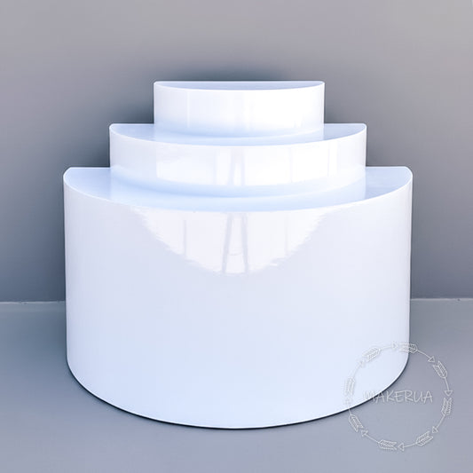 White Semicircle Half Moon Side Table 3 tier christmas wedding birthday goods champagne wall cake stand tiered plinths round podium glossy mirror mirrored semi circle