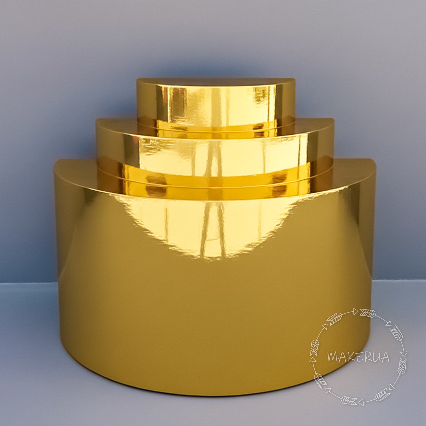 Gold Semicircle Half Moon Side Table 3 tier christmas wedding birthday goods champagne wall cake stand tiered plinths round podium glossy mirror mirrored semi circle