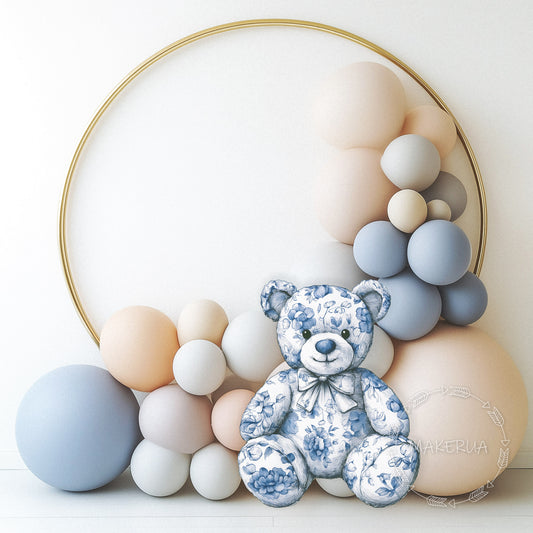 Blue Bear Floral Printed Decor for Birthday Wedding Baby Shower Cute Animal Cutouts Home Room Wall Art Party Props Decorations