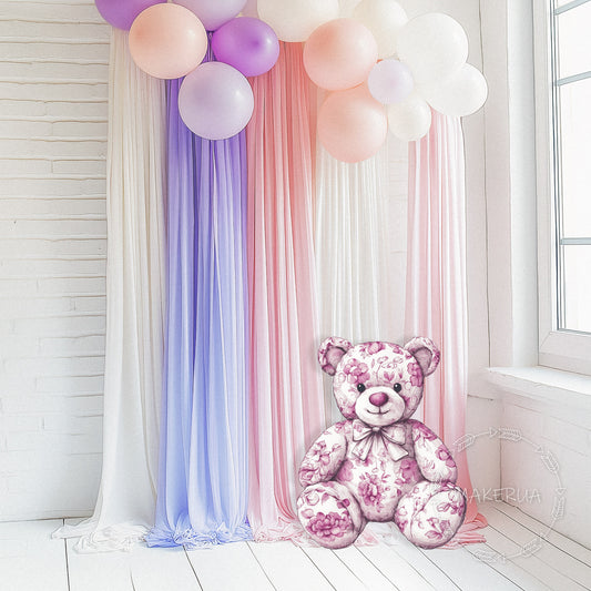 Pink Bear Floral Printed Decor for Birthday Wedding Baby Shower Cute Animal Cutouts Home Room Wall Art Party Props Decorations