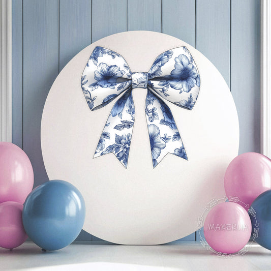 Blue Floral Bow Printed Decor for Birthday Wedding Baby Shower Cute Cutouts Home Room Wall Party Props Decorations