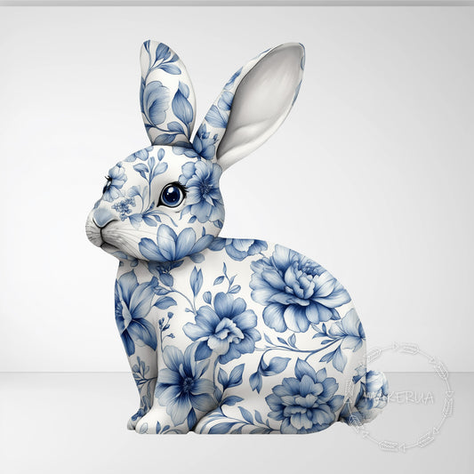 Blue Floral Bunny Rabbit Printed Decor for Birthday Easter Wedding Baby Shower Cutouts Party Props Arch Backdrop Decorations