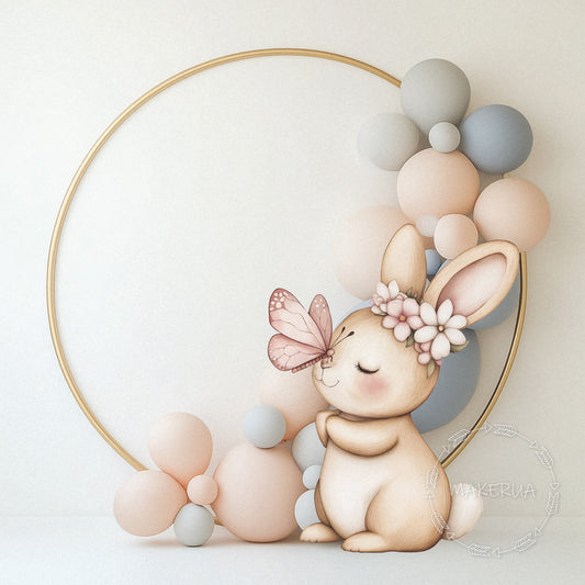 Bunny with Butterfly Printed Decor for Birthday Wedding Girl Baby Shower Cute Rabbit Animal Cutouts Party Props Decorations