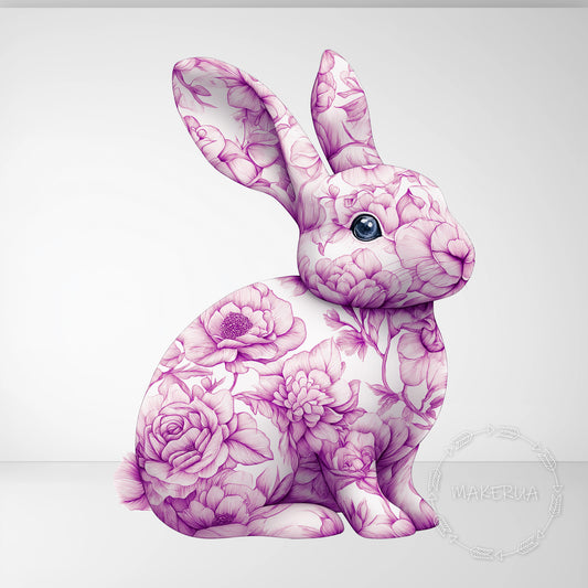 Pink Floral Bunny Rabbit Printed Decor for Birthday Easter Wedding Baby Shower Cutouts Party Props Arch Backdrop Decorations